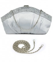 Evening Bag - Satin w/ Rhinestone Frame Closure - Silver - BG-EBS1144SL